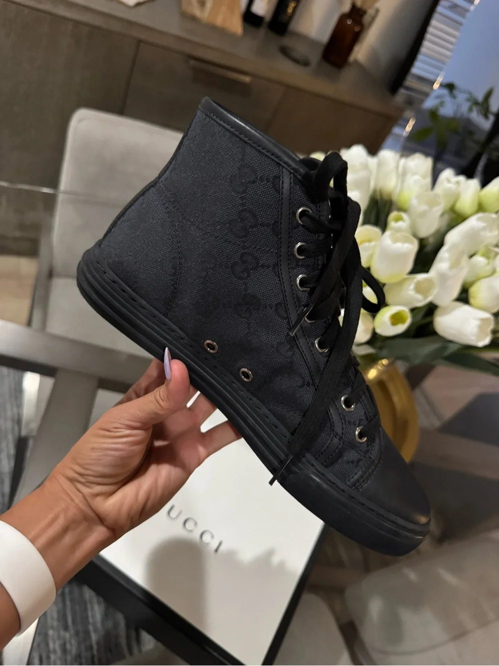 Gucci Black High-Top GG Canvas Sneaker